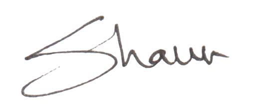 Shaun's handwritten name, stylized to appear like the article was personally signed off